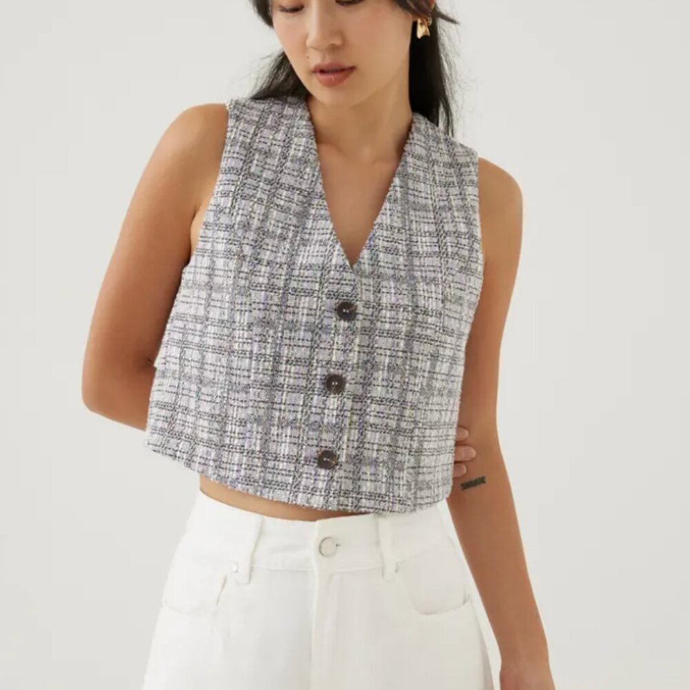 NWT Kamille Tweed Crop Vest Wisteria Size XS